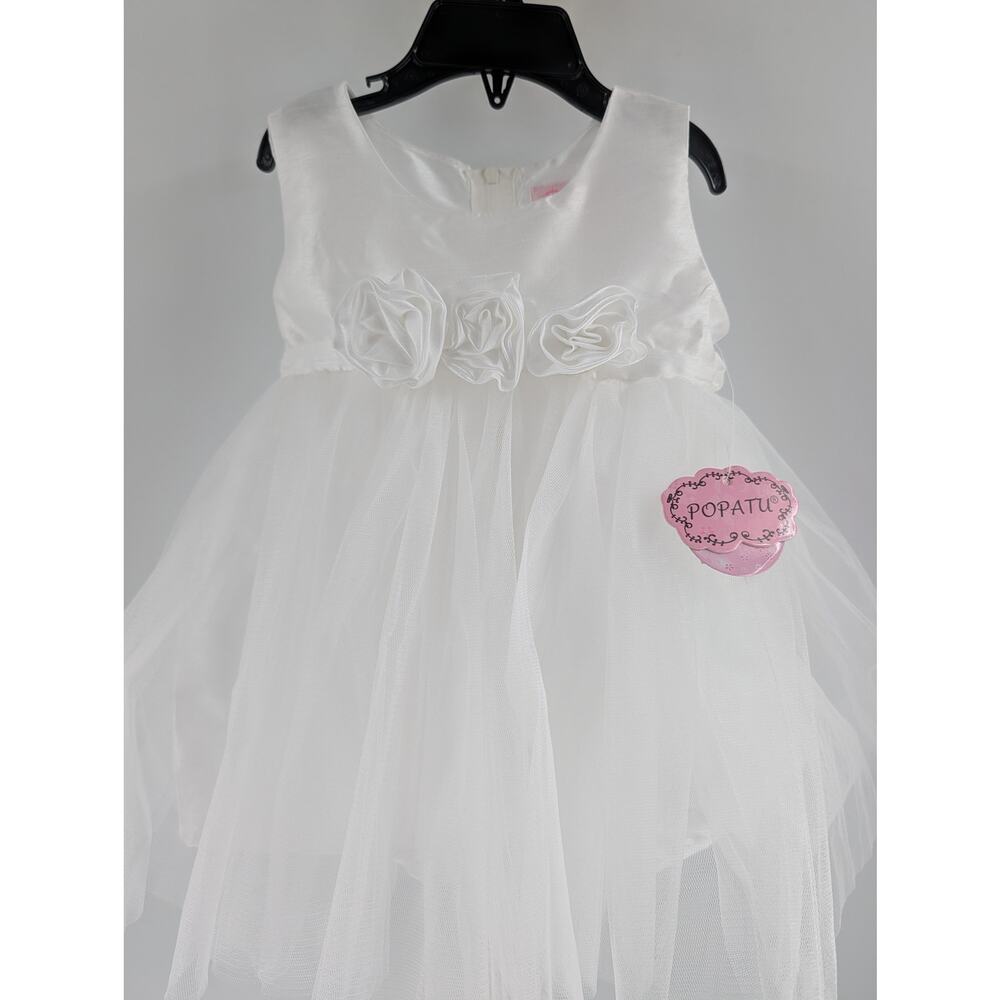 Popatu White Rosette Tulle Dress Flower Girl Fancy Size 18 Months - Picture 12 of 12